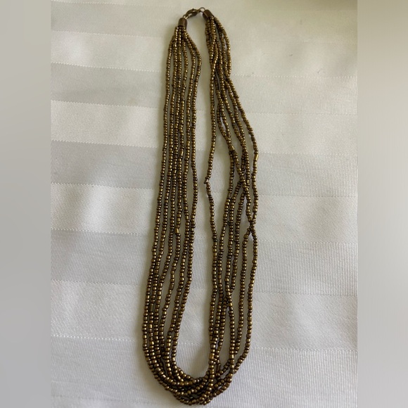 Brassy/Gold multi strand Seed Bead Necklace - Picture 1 of 3